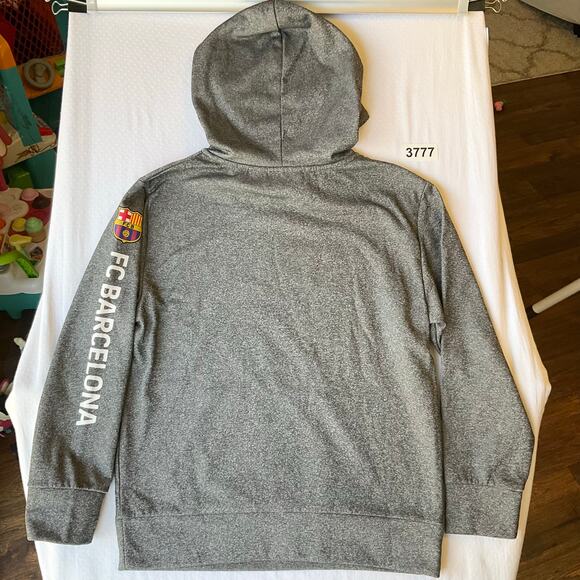 FCB Kid’s Sweatshirt size M Long Sleeve Hoodie Fleece Fan Club Barcelona Gray - Picture 9 of 9